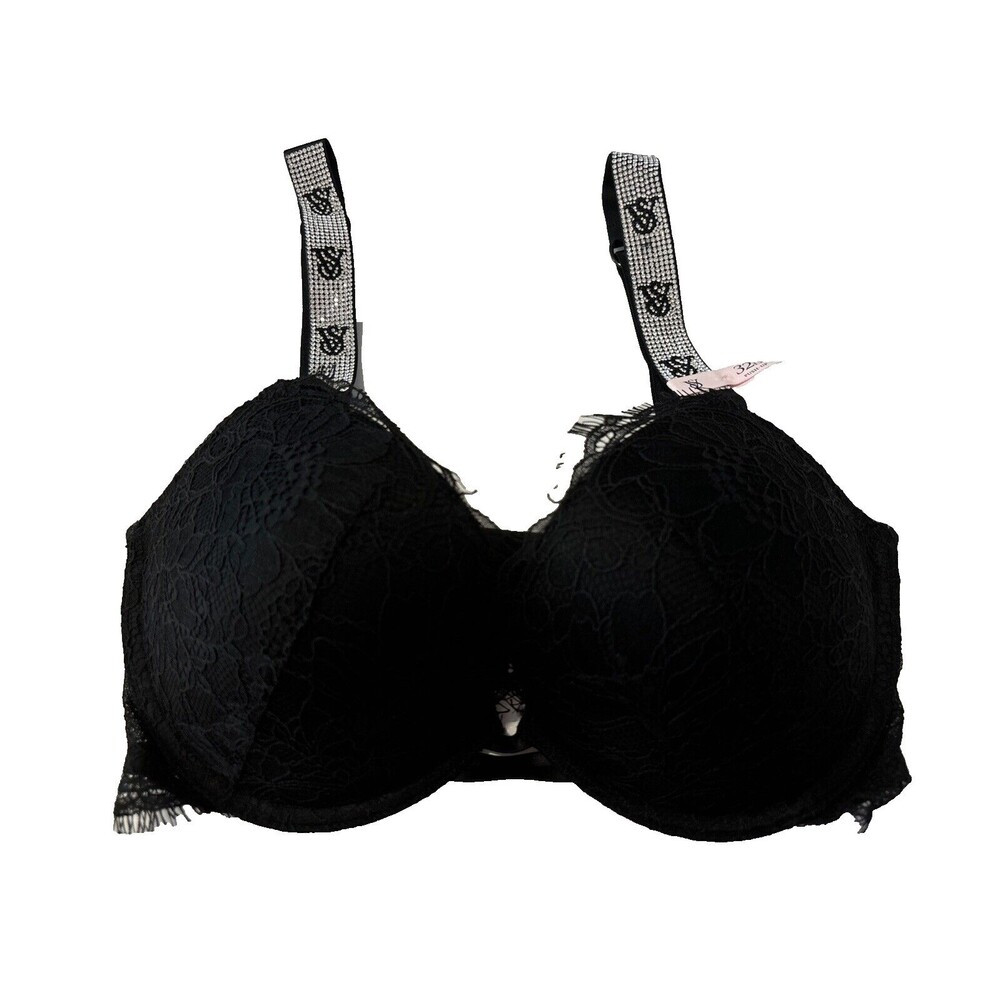 Victorias Secret Very Sexy Push-Up Padded Underwire Bling Straps Black Bra 32D